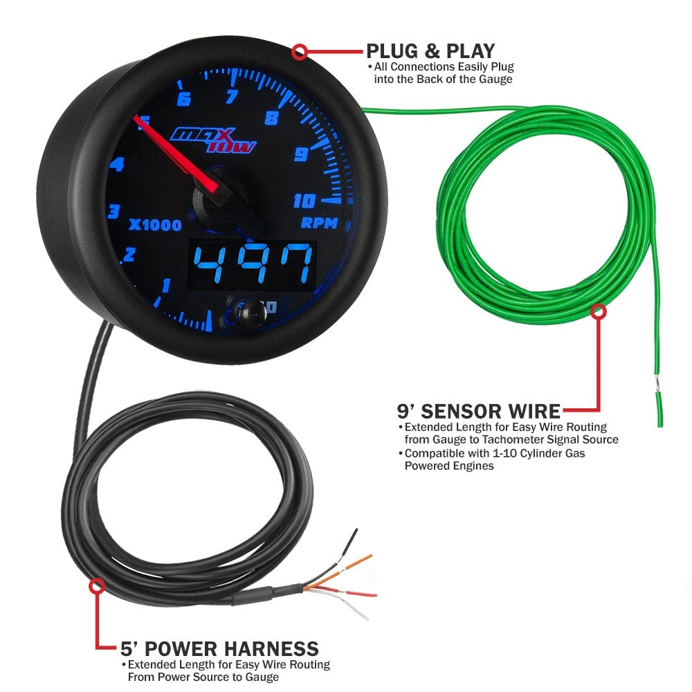 Amazon | MaxTow ダブルビジョン 10,000 RPM タコメーターゲージ